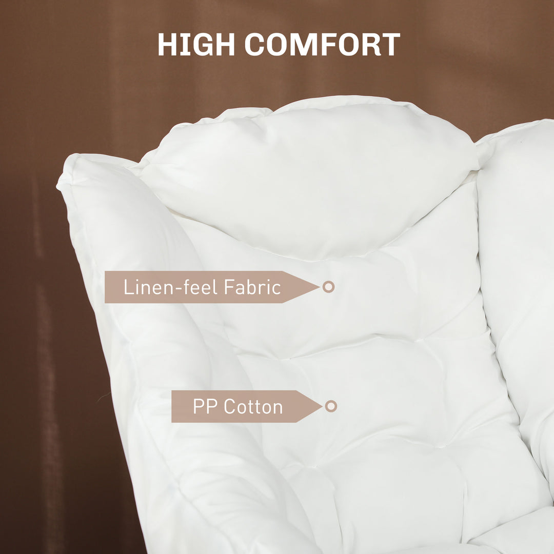 HOMCOM Modern Accent Chair, Armchair with Side Pockets and Solid Steel Legs, Comfy Reading Chair for Living Room, Cream White