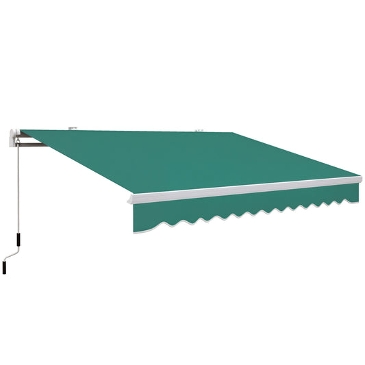 Outsunny 13' x 8' Manual Retractable Patio Awning Sun Shade Outdoor Deck Window Door Canopy Shelter Aluminum Frame Dark Green