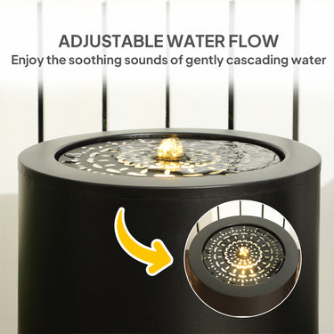 Outsunny 21" Tall Garden Waterfall Fountain with LED Lights, Outdoor Water Fountain Water Feature with Adjustable Flow, Black