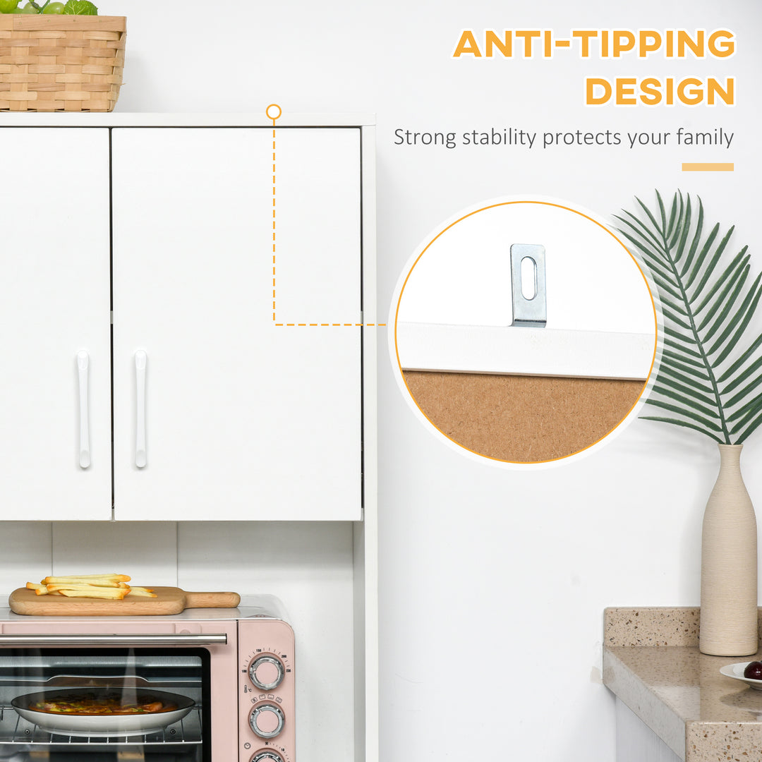 HOMCOM Modern Kitchen Cupboard with Storage Cabinet Hutch, 2 Cabinets, 3 Drawers and Open Countertop, White