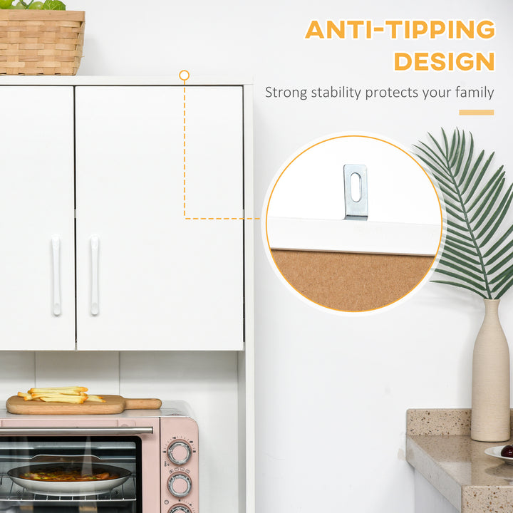 HOMCOM Modern Kitchen Cupboard with Storage Cabinet Hutch, 2 Cabinets, 3 Drawers and Open Countertop, White