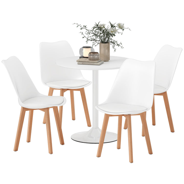 HOMCOM Round Dining Table Set for 4 with Pedestal Base, PU Padded Seats, for Small Space, Apartment, White