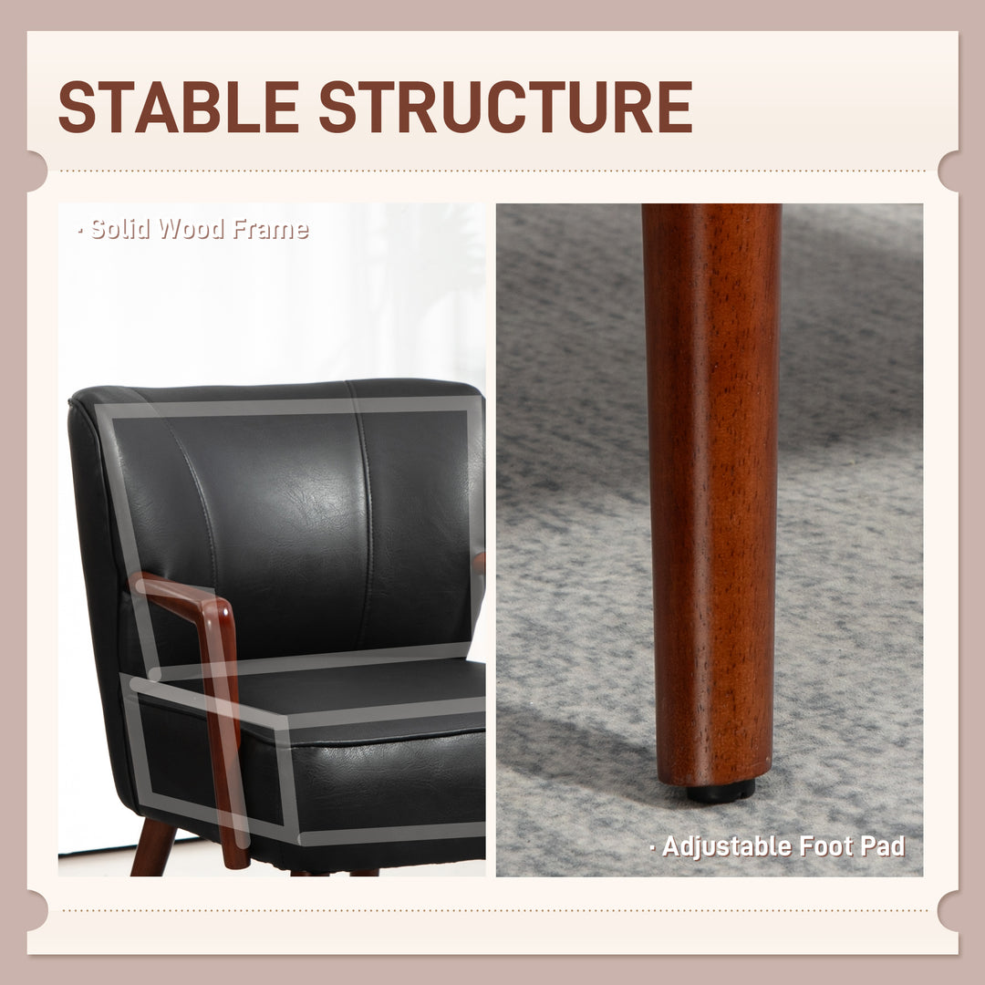 HOMCOM Accent Chair, Modern Armchair, Faux Leather Upholstered Living Room Chair with Wood Legs and Wide Padded Seat, Blue