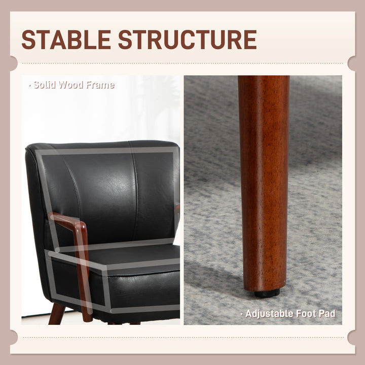 HOMCOM Accent Chair, Modern Armchair, Faux Leather Upholstered Living Room Chair with Wood Legs and Wide Padded Seat, Blue