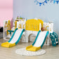 Qaba 8 in 1 Slide and Swing Set, Baby Swing Set with Basketball Hoop, Climber, Steering Wheel, for Aged 1-3 Years, Yellow