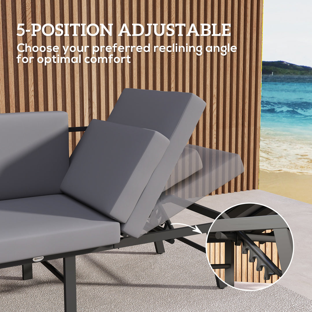 Outsunny 3-in-1 3-Seater Outdoor Sofa, Lounge Chair with 5-Position Adjustable Back, Patio Loveseat with Folding Table, Grey
