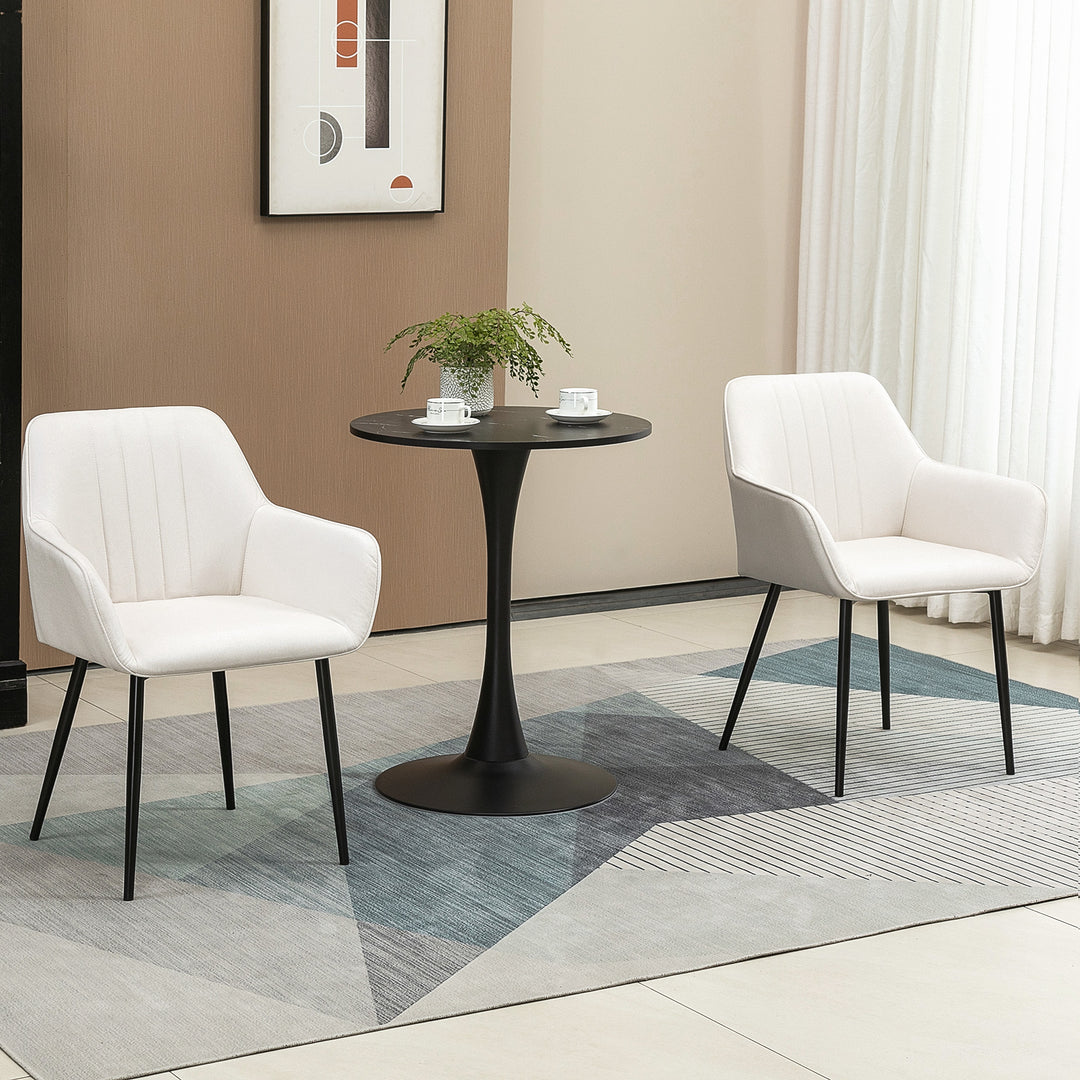 HOMCOM Dining Chairs Set of 2, Linen Upholstery Accent Chair with Back, Armrest, Metal Legs, Dark Grey