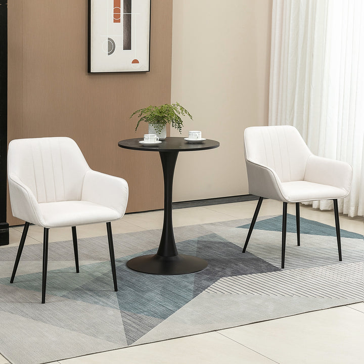 HOMCOM Dining Chairs Set of 2, Linen Upholstery Accent Chair with Back, Armrest, Metal Legs, Dark Grey