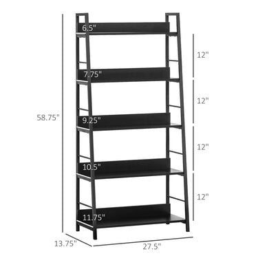 HOMCOM Modern Bookshelf Storage with 5-Tier Wide Shelving, Metal Frame, Wooden Bookcase for Living Room Library Home Furniture, Black