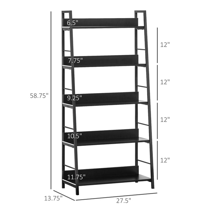 HOMCOM Modern Bookshelf Storage with 5-Tier Wide Shelving, Metal Frame, Wooden Bookcase for Living Room Library Home Furniture, Black