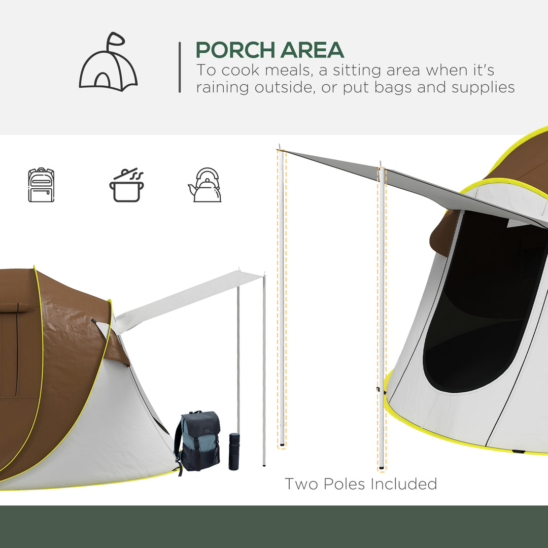 Outsunny Pop Up Tent with 2 Porch and Carry Bag, 3000mm Waterproof Camping Tent, for 2-3 People, Brown