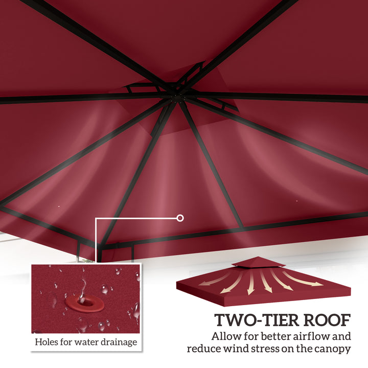 Outsunny 10' x 10' Square 2-Tier Gazebo Canopy Replacement Top Cover Outdoor Garden Sun Shade, Wine Red
