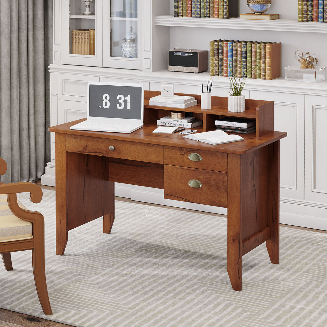 HOMCOM Computer Desk with Storage Hutch, Drawers, Shelf, Home Office Writing Table Study Workstation with Cable Management, Brown