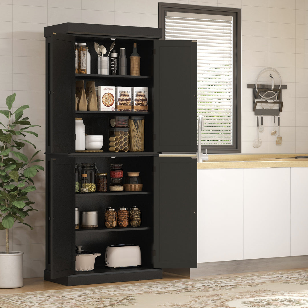 HOMCOM 72.5" Freestanding Kitchen Pantry Cabinet with 4 Doors, Black
