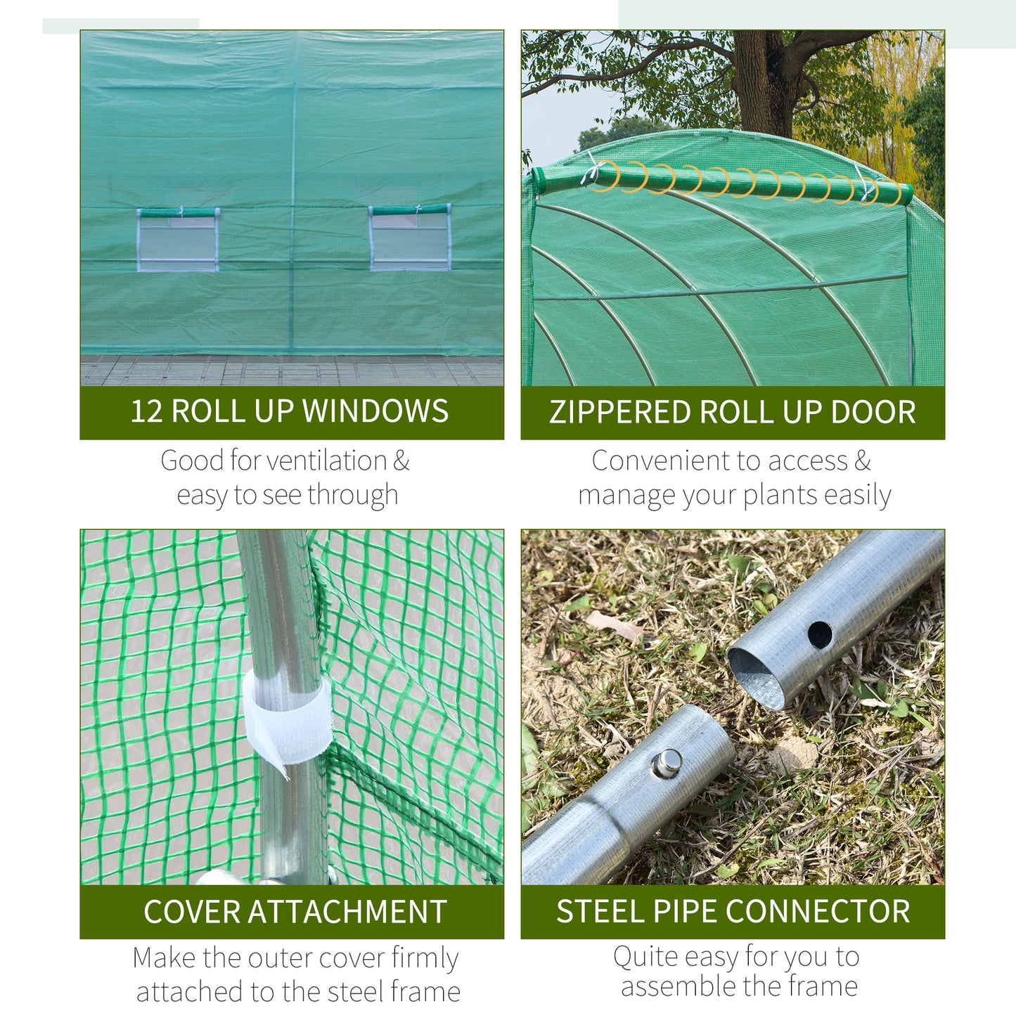 Outsunny Walk-in Greenhouse 20x10x7ft Heavy Duty Outdoor Backyard Seed Plant Vegetables Grow Warm House Green