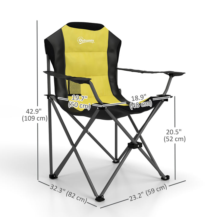 Outsunny 2 Pack Folding Camping Chairs, High Back Folding Chairs w/ Cup Holder, Padded Camping Chairs for Outdoor Events, Yellow