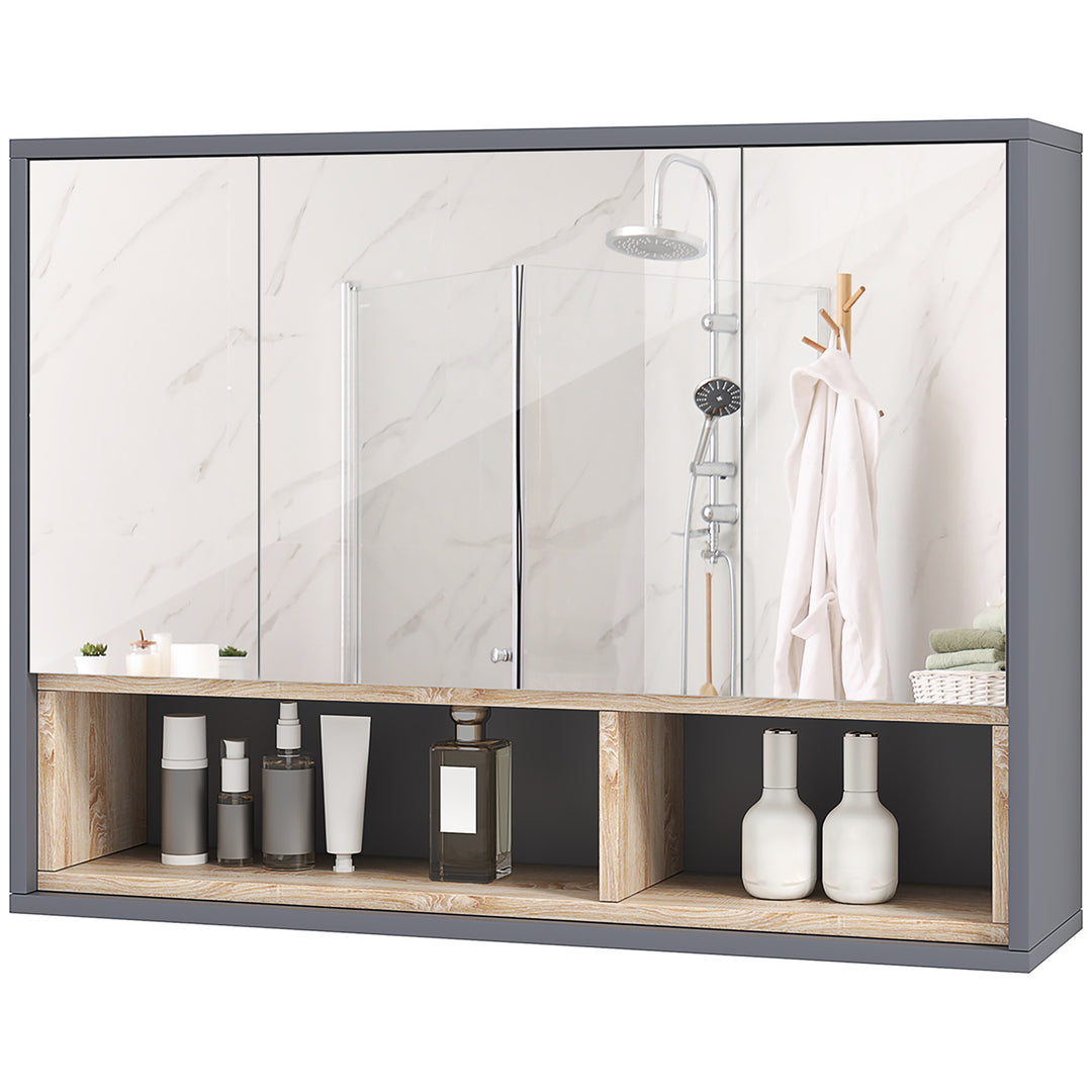 HOMCOM Wall Mounted Bathroom Medicine Cabinet with Mirror and Shelves, Grey