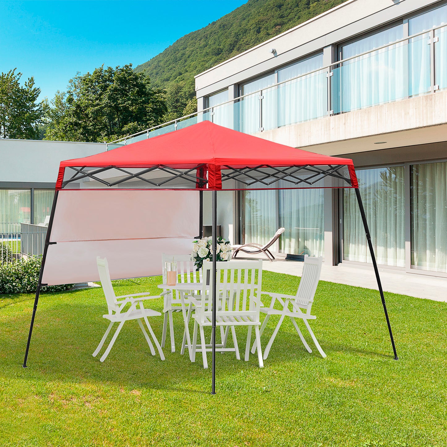Outsunny 7' x 7' Garden Foldable Pop Up Gazebo Tent with Backpack & Adjustable Legs Outdoor Party Canopy, Blue & Black