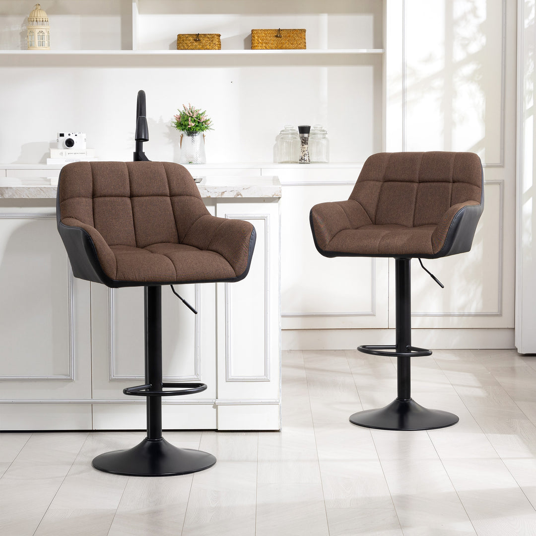 HOMCOM Swivel Barstools Set of 2 Adjustable Bar Stools with Footrest Armrests and PU Leather Back for Dining Room Black, Grey