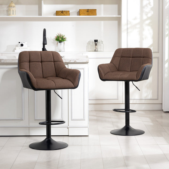 HOMCOM Swivel Barstools Set of 2 Adjustable Bar Stools with Footrest Armrests and PU Leather Back for Dining Room Black, Grey
