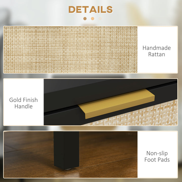 HOMCOM Boho Nightstand, Bedside Table with Rattan Drawer and Open Shelf, Side End Table for Bedroom, Living Room