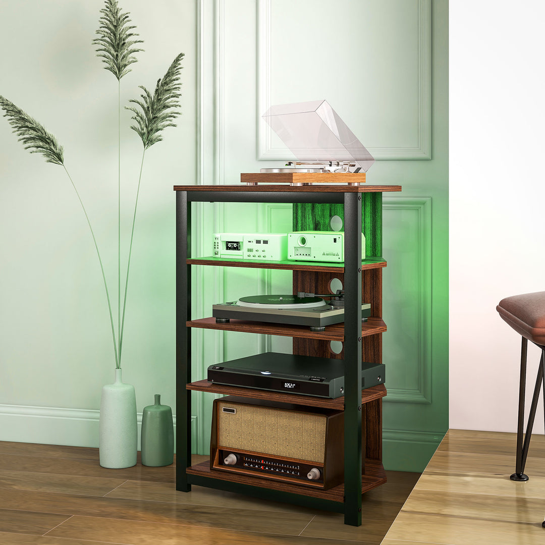 HOMCOM TV Stand for TVs up to 29", Entertainment Center with 4-Tier Storage Shelves and LED Lights for Living Room