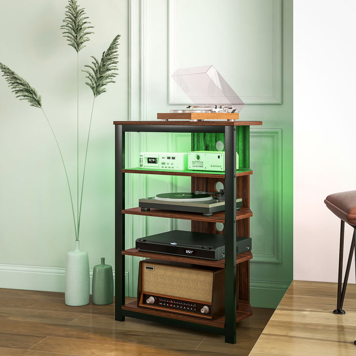 HOMCOM TV Stand for TVs up to 29", Entertainment Center with 4-Tier Storage Shelves and LED Lights for Living Room