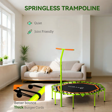 Soozier 50" Foldable Mini Trampoline, Fitness Trampoline Rebounder with Bungee, Adjustable Handle Bar, Stable & Quiet