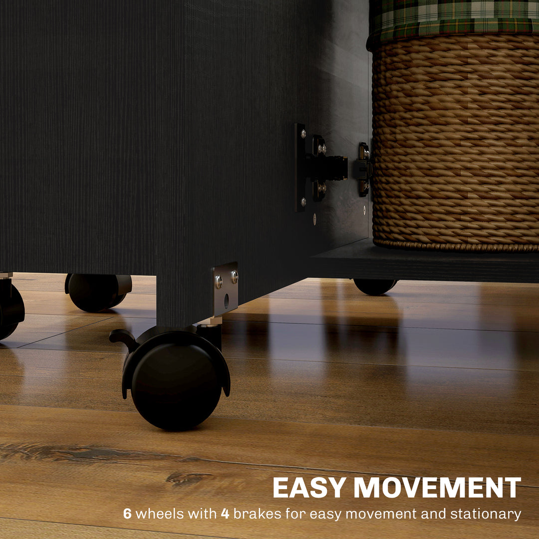 HOMCOM Foldable Dining Table, Rolling Kitchen Table with Storage Drawers and Cabinet, Drop Leaf Table on Wheels, Grey