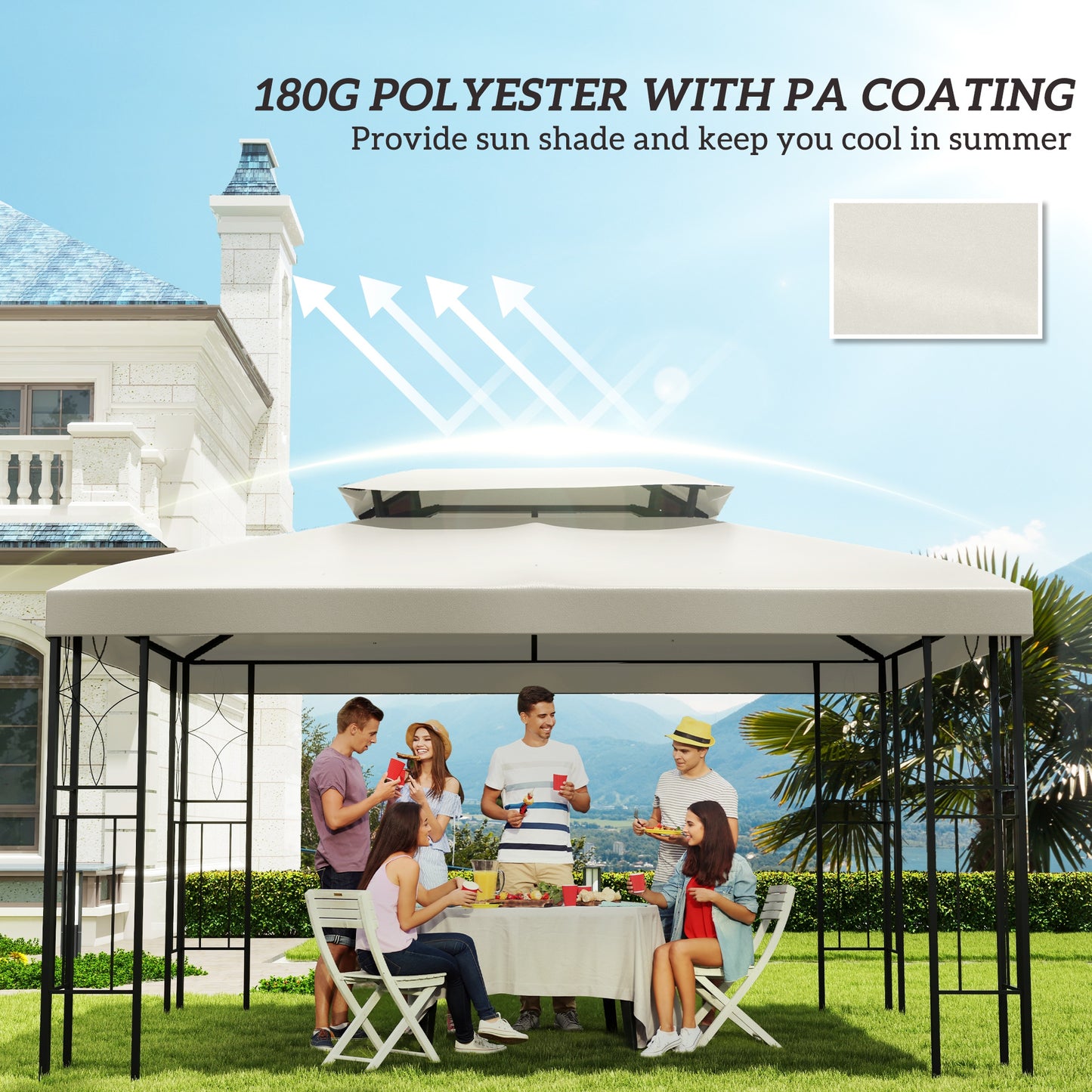 Outsunny 13' x 10' Gazebo Replacement Canopy, 2 Tier Top Roof Garden Pavilion UV Cover, Brown (TOP ONLY)