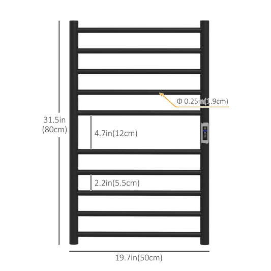 HOMCOM Wall Mounted Heated Towel Rack 10-Bar Electric Towel Warmer with Timer Adjustable Temperature Plug-in