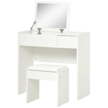 HOMCOM Modern Vanity Set with Flip Top Mirror and Cushioned Stool, Dressing Table with Storage Drawer for Bedroom, White