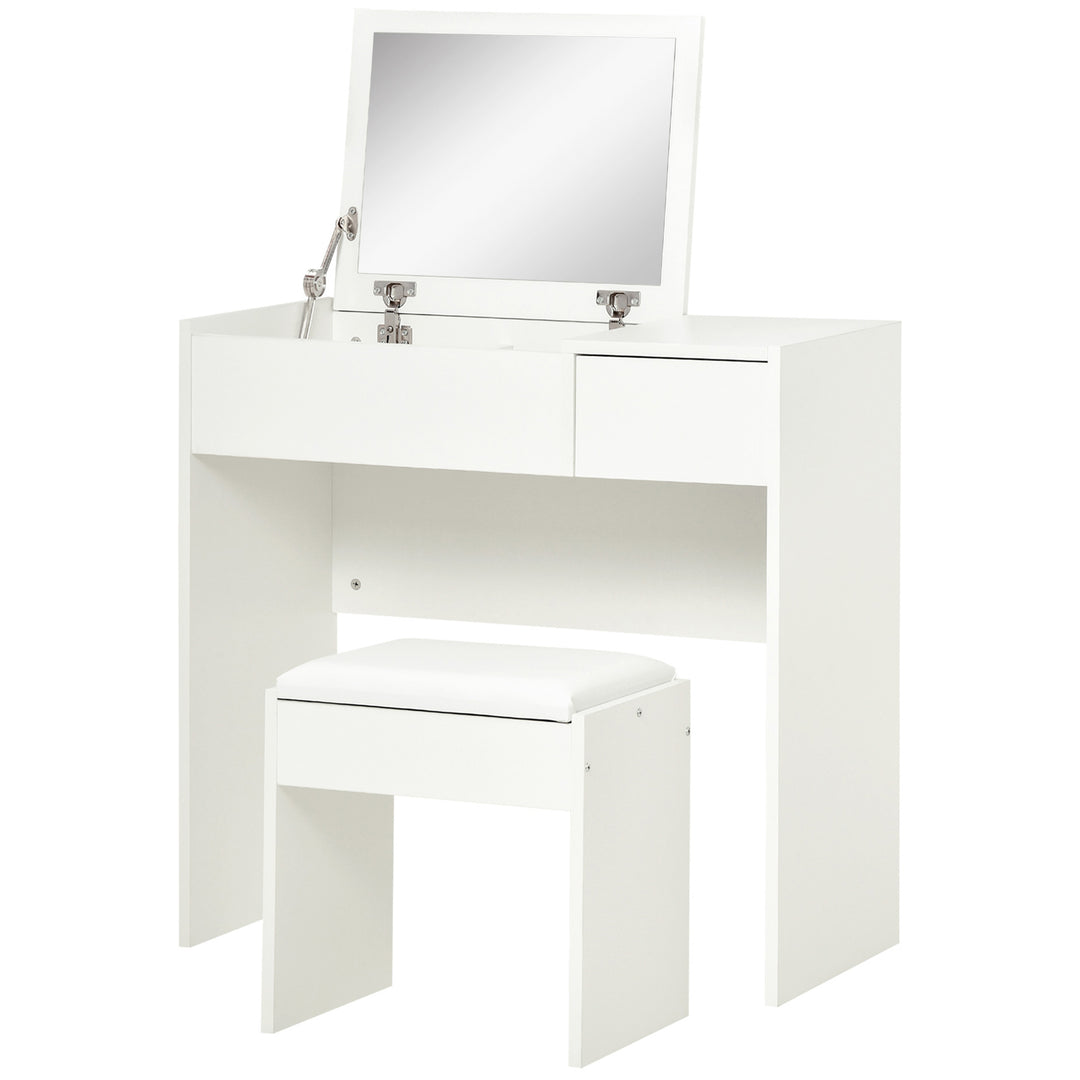 HOMCOM Modern Vanity Set with Flip Top Mirror and Cushioned Stool, Dressing Table with Storage Drawer for Bedroom, White