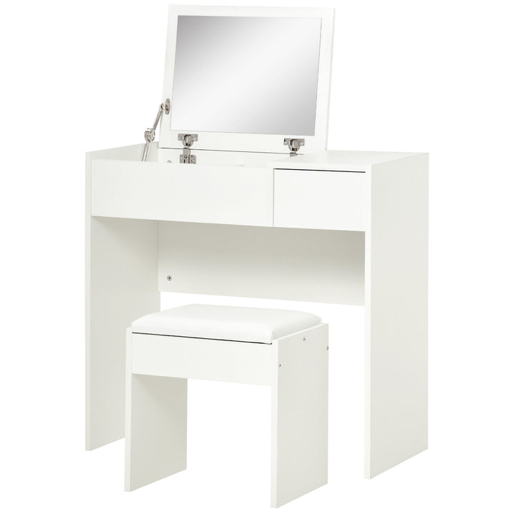 HOMCOM Modern Vanity Set with Flip Top Mirror and Cushioned Stool, Dressing Table with Storage Drawer for Bedroom, White