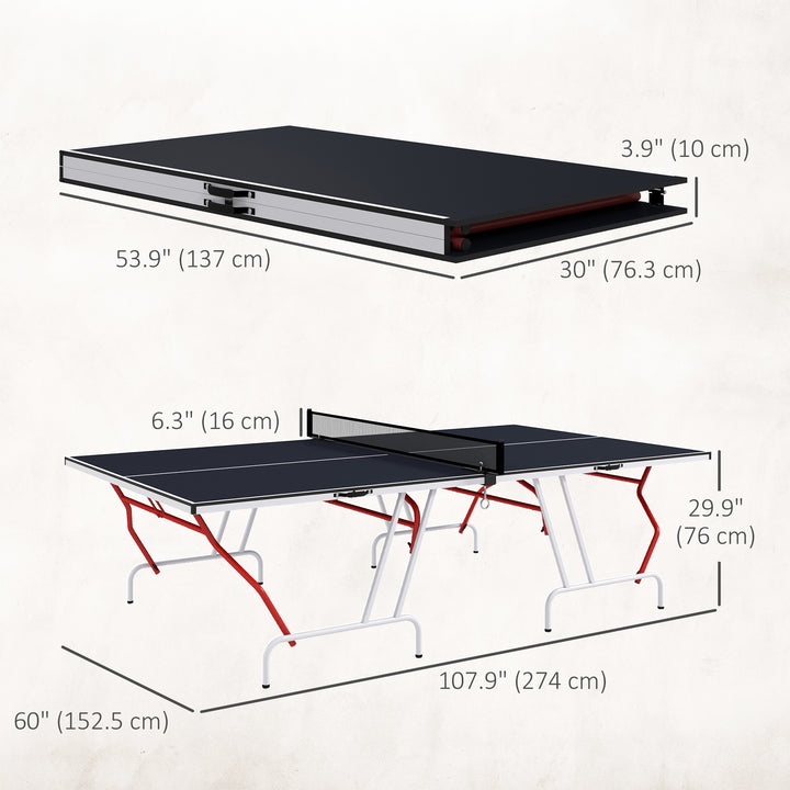 Soozier 9' x 5' Full Size Table Tennis Table, Folding Ping Pong Table with Paddles and Balls, Blue