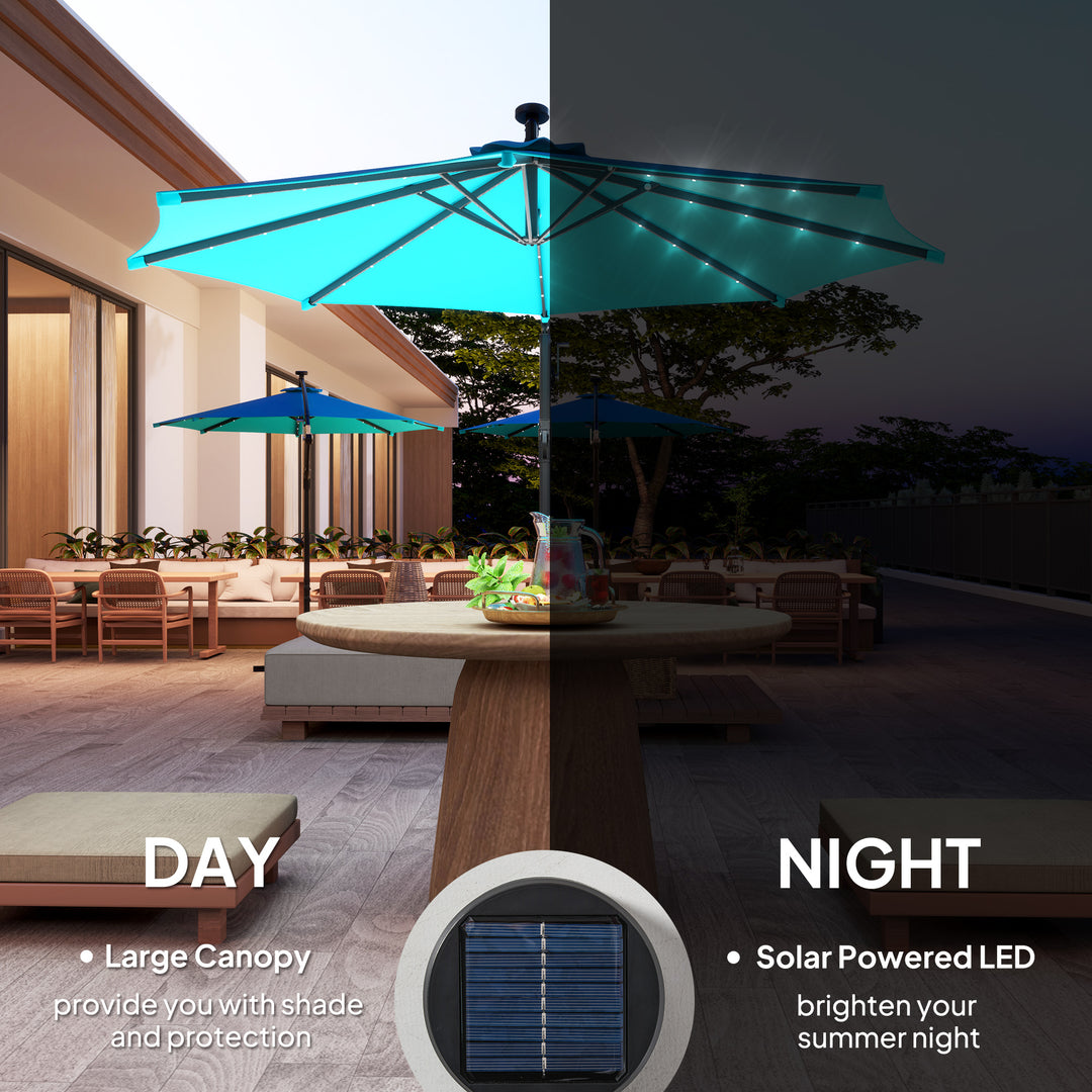 Outsunny 10ft Outdoor Cantilever Umbrella Banana Umbrella with Solar Lights and Adjustable Angle for Patio Backyard Turquoise