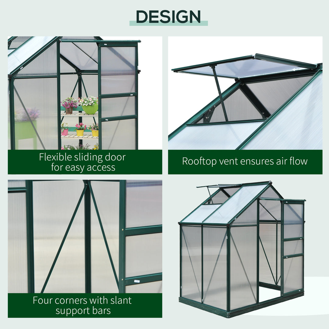 Outsunny 6.2' x 4.3' x 6.6' Clear Polycarbonate Greenhouse Large Walk-In Green House Garden Plants Grow Galvanized Base Aluminium Frame w/ Slide Door