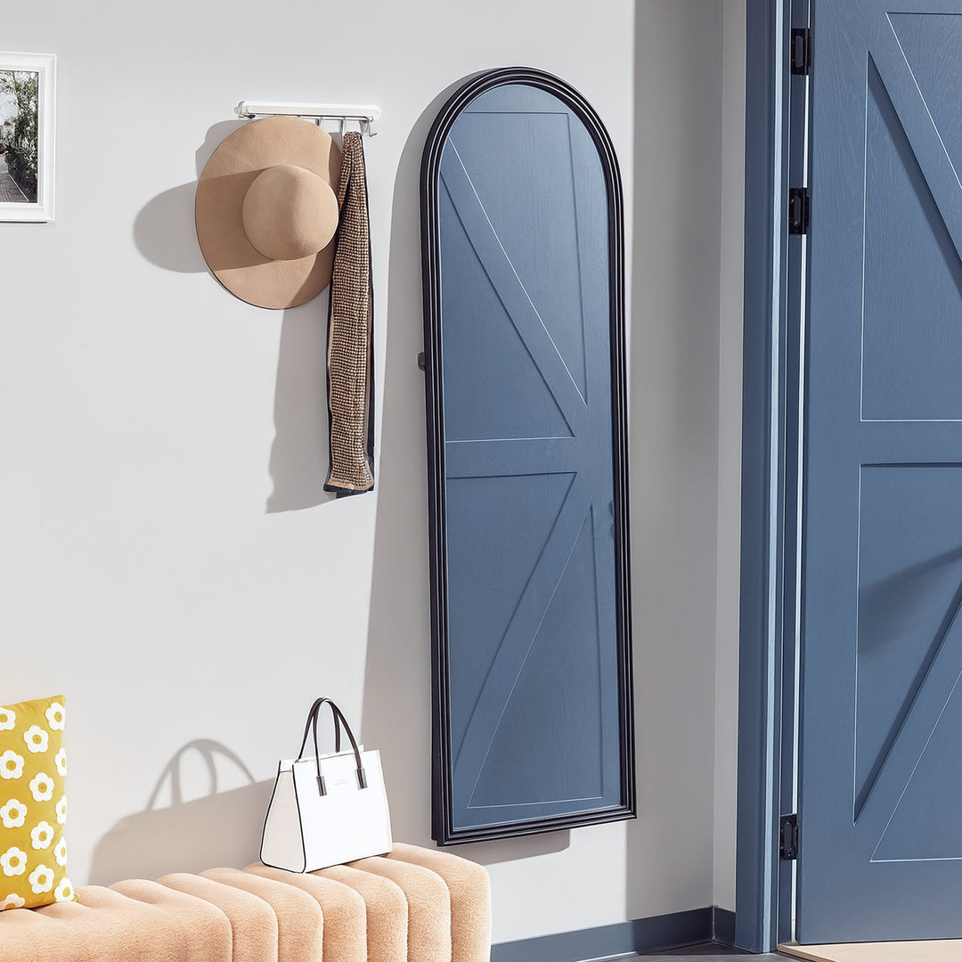 HOMCOM 64" x 21" Full Length Mirror, Free Standing, Leaning or Wall, Arched Full Body Mirror with Faux Stone Frame, Beige