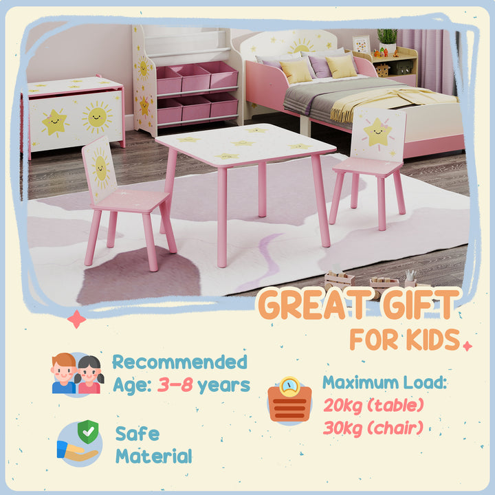 Qaba 3-Piece Kids Table and Chair Set with Star Pattern for Boys and Girls Aged 3-8, Bedroom, Nursery, Playroom, Pink