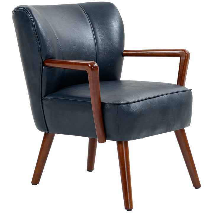 HOMCOM Accent Chair, Modern Armchair, Faux Leather Upholstered Living Room Chair with Wood Legs and Wide Padded Seat, Blue