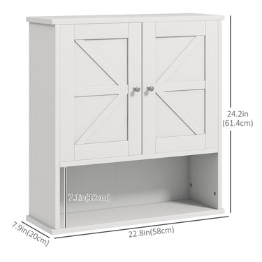 kleankin Farmhouse Bathroom Medicine Cabinet, Wall Cabinet with Barn Doors, and Adjustable Shelf for Laundry Room, White