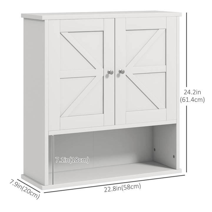kleankin Farmhouse Bathroom Medicine Cabinet, Wall Cabinet with Barn Doors, and Adjustable Shelf for Laundry Room, White