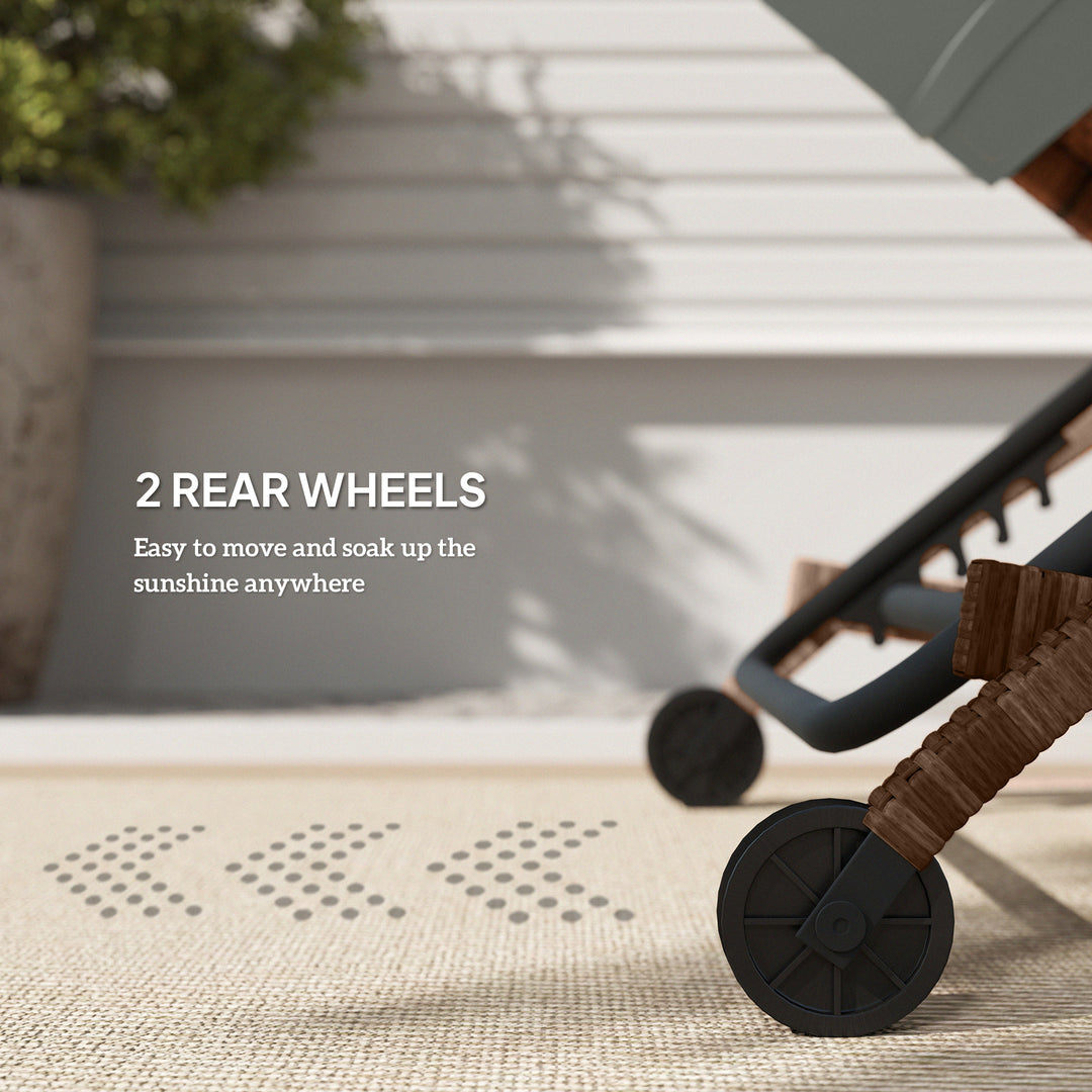 Outsunny Set of 2 Wicker Chaise Lounge Chair Outdoor Patio Lounger with 5 Adjustable Back, Wheels, Cushion and Armrests, Blue