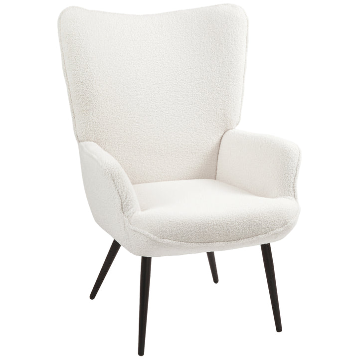 HOMCOM Accent Sherpa Chair, Upholstered Armchair, Fluffy Wingback Chair for Living Room, Reading Room, Cream White