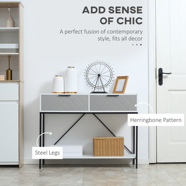 HOMCOM Modern Console Table with 2 Drawers, 2 Tier Entryway Table with storage Shelf, Narrow Sofa Table for Living Room, Hallway, White