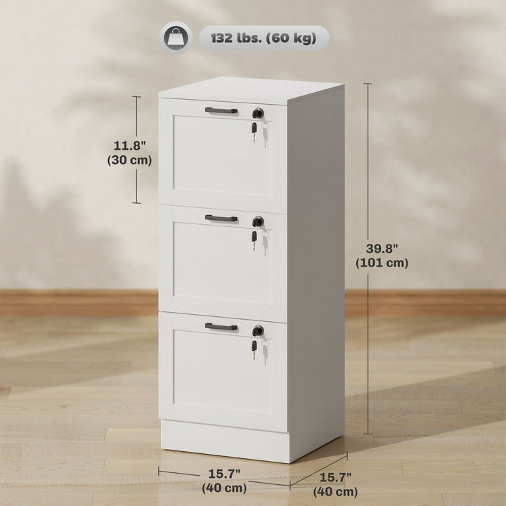 HOMCOM Vertical Filing Cabinet with 3 Drawers, Lock, File Cabinet for Home Office, A4 and Letter Size Files, White