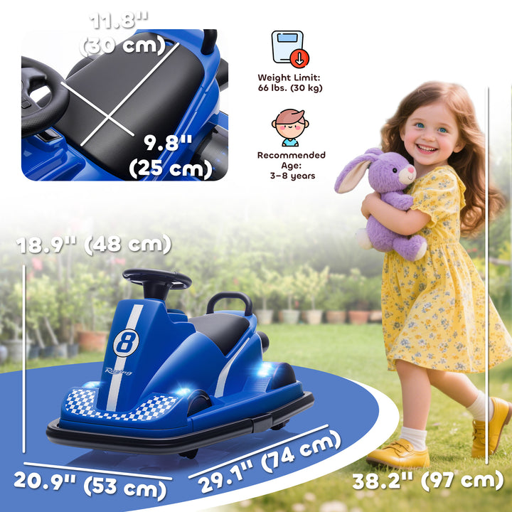 Qaba Bumper Car for Kids, 6V Battery Powered Bumping Car with 360 Degree Spin, Dual Motors, Music, for 3-8 Years, Blue
