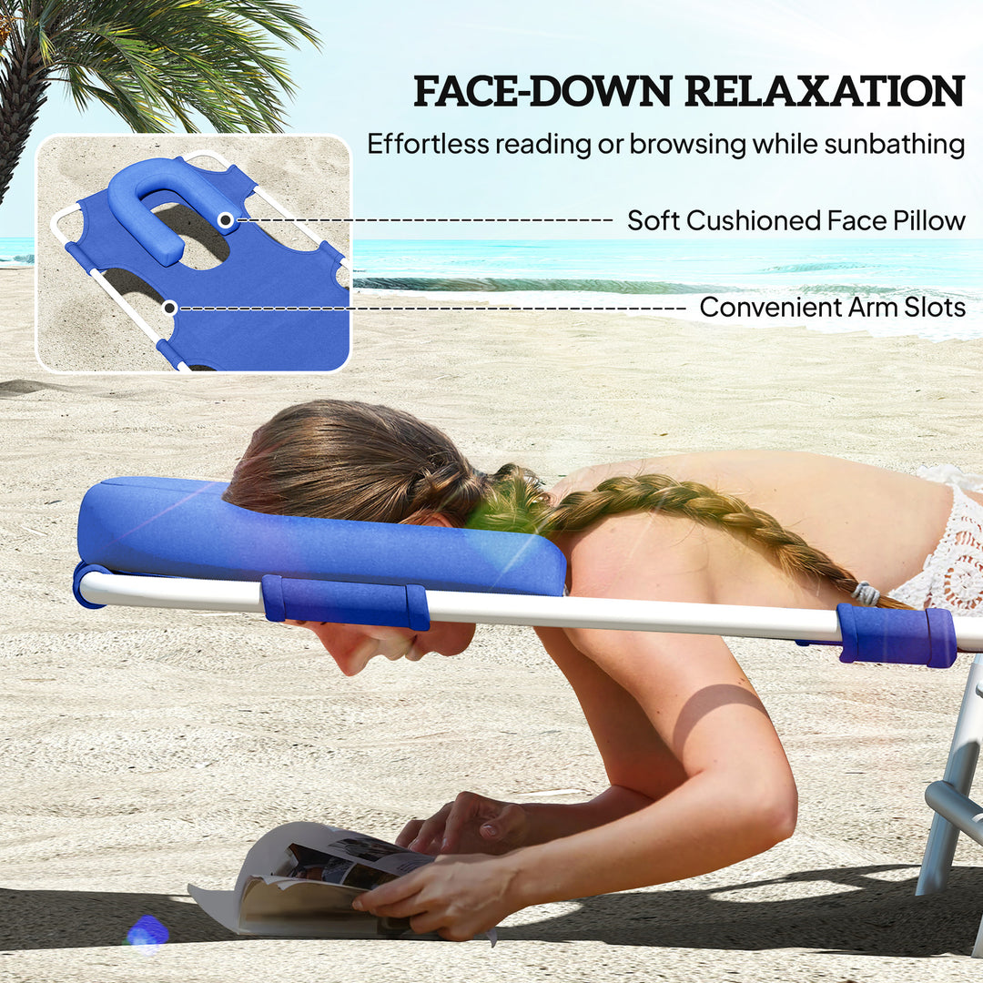 Outsunny Outdoor Lounge Chair, Adjustable Folding Chaise Lounge with Face Cavity, Tanning Chair Sun Lounger Bed Recliner, Red