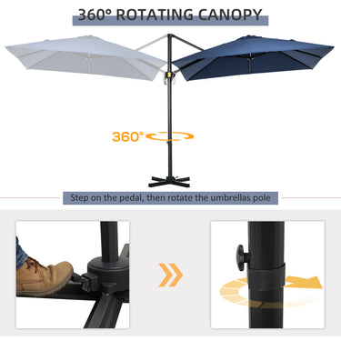Outsunny 8' x 8' Square Patio Hanging Offset Umbrella with 360° Rotation, Aluminum Outdoor Cantilever Parasol with Crank & Tilt, Sun Canopy Shelter with Cross Base, Dark Blue