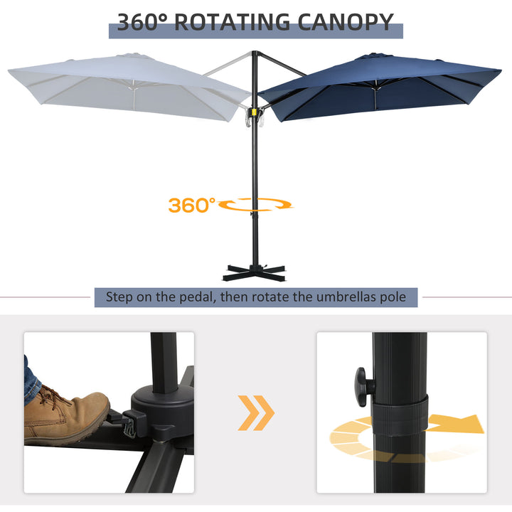 Outsunny 8' x 8' Square Patio Hanging Offset Umbrella with 360° Rotation, Aluminum Outdoor Cantilever Parasol with Crank & Tilt, Sun Canopy Shelter with Cross Base, Dark Blue